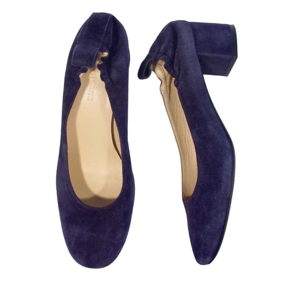EVERLANE The Day $175 Navy Suede Block Heel Pumps 8.5 - Made in ITALY